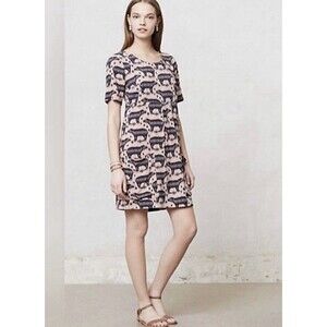 Anthropologie Maeve Zola Pink Animal Print Mini Shift Rayon Dress Women's Size 2